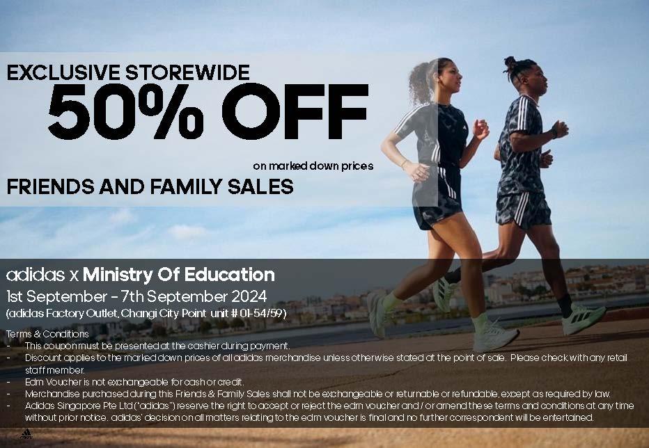 adidas Factory Outlet Changi City Point 50 Off Storewide Ministry of Education Sports and Recreation Club